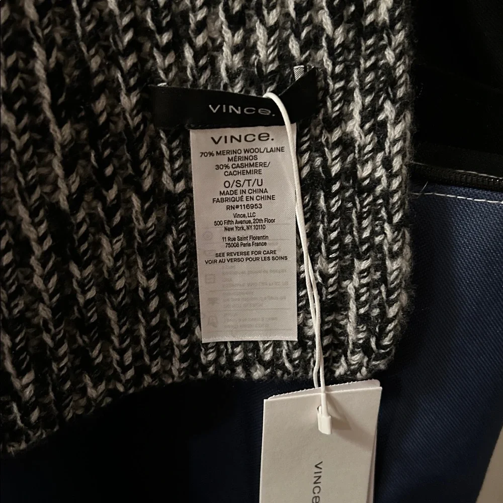 Vince Black and White Wool Cashmere blend Scarf NWT